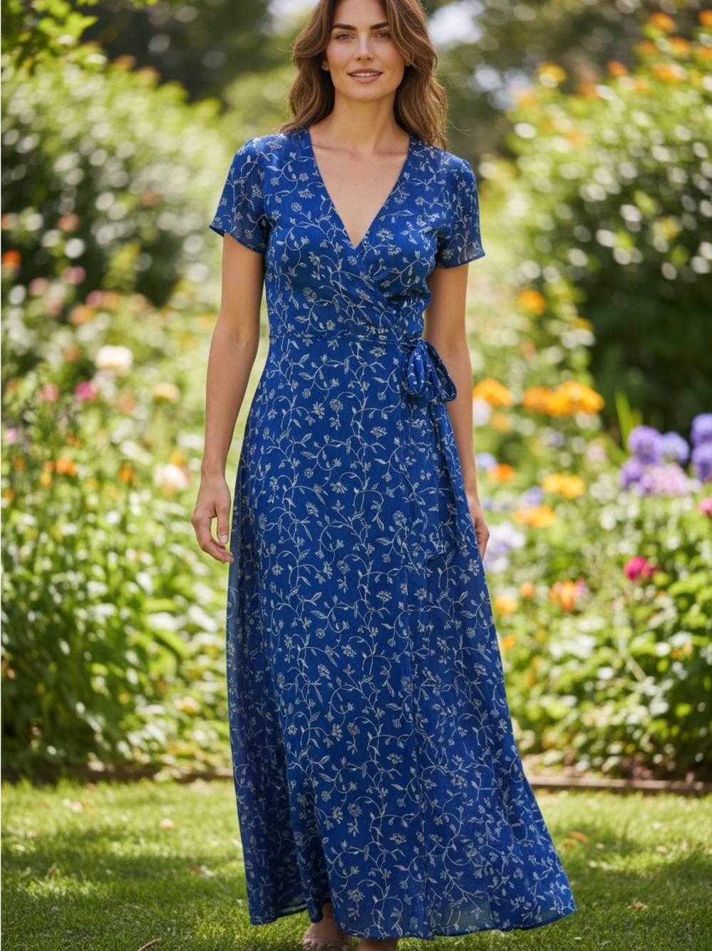 Amuse Society Blue Floral Wrap Maxi Dress New with Tags!